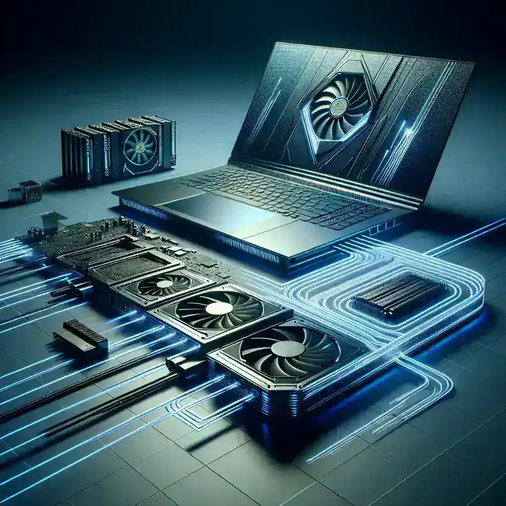 "HP hybrid gaming laptop showcasing modular GPU slots for enhanced performance and upgradability, featured in article about the latest advancements in gaming technology."